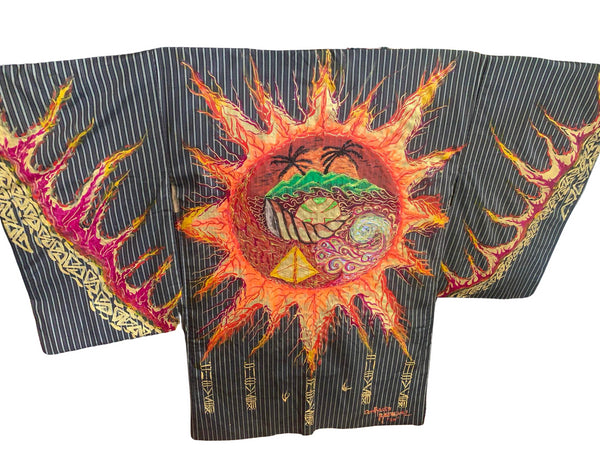 "Primordial Fire" Reimagined Vintage Kimono - Kimono Zulu Artist Collaboration with DonRasta Rseenal